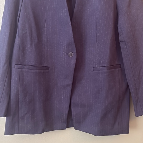 Spanx The Perfect Collarless Navy Pinstripe Single Button Blazer Sz L - Picture 4 of 12
